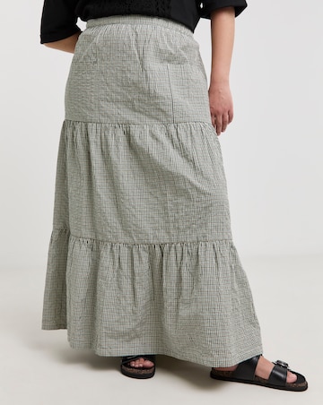 Native Youth Tiered Check Maxi Skirt with Pockets