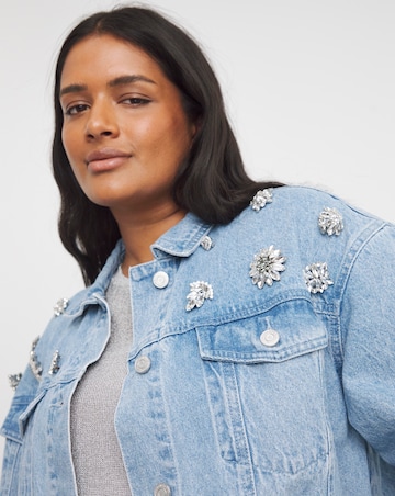 Light Wash Brooched Embellished Jacket