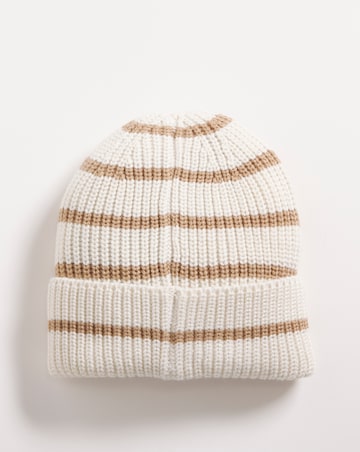 Cream Stripe Chunky Knit Beanie