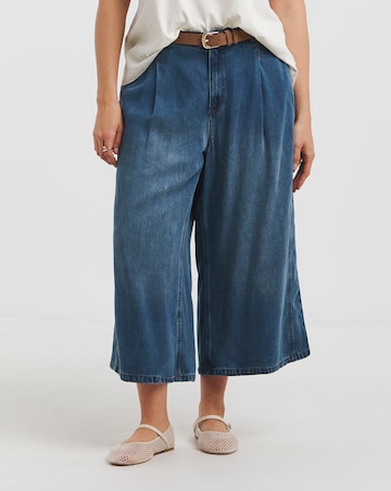 Simply Be Indigo Crop Wide Leg Jeans with Tencel TM Lyocell