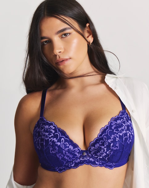 Ann Summers Sexy Lace Two-Tone Plunge Bra Dark Purple
