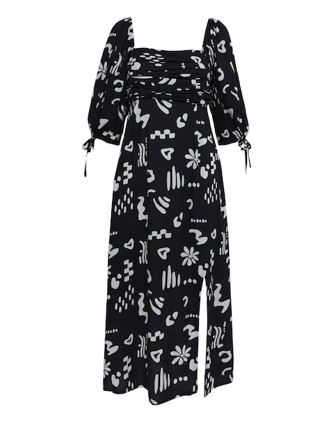 Conversational Print Soft Volume Dress