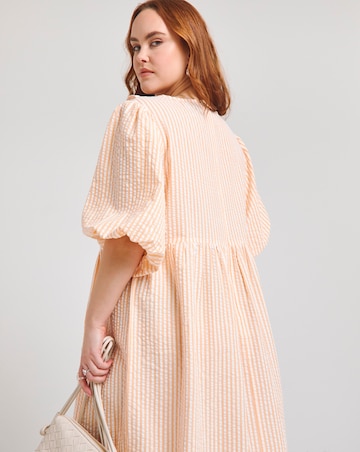 Native Youth Peach Textured Stripe Short Sleeve Midi Dress