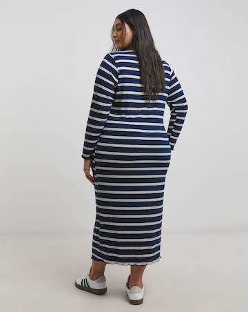 Blue Stripe Long Sleeve Ribbed T-Shirt Dress
