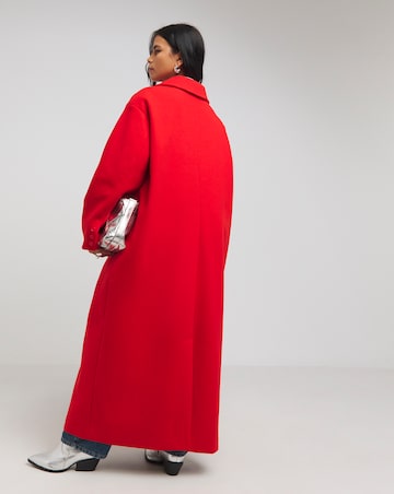 Red Faux Wool Maxi Coat