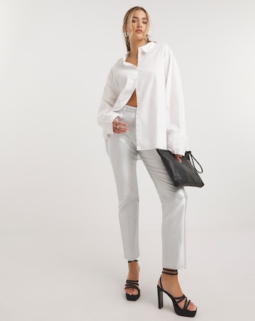 Silver Metallic Straight Leg Jean