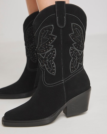 Daytona Punch Detail Suede Western Calf Boots Extra Wide EEE Fit Standard Calf