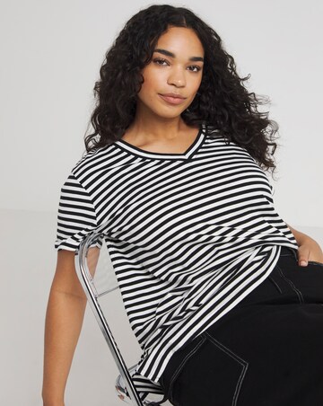 Grey Marl & Stripe 2 Pack V Neck Longline T-Shirts