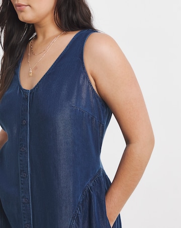 Indigo Lyocell Denim Button Through Midi Dress