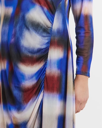 Check Print Ruched Mesh Midi Dress