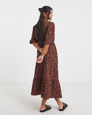 Simply Be Animal Print Puff Sleeve Woven Wrap Midi Dress