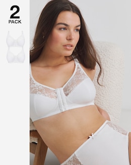 Pretty Secrets (2 Pack) Cotton Lace Front Fastening Non Wired Full Cup Bras