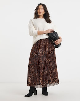 Simply Be Leopard Print Chiffon Pleated Midaxi Skirt