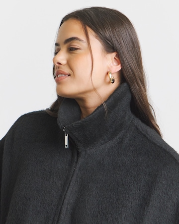 Black Seamed Detail Faux Wool Bomber