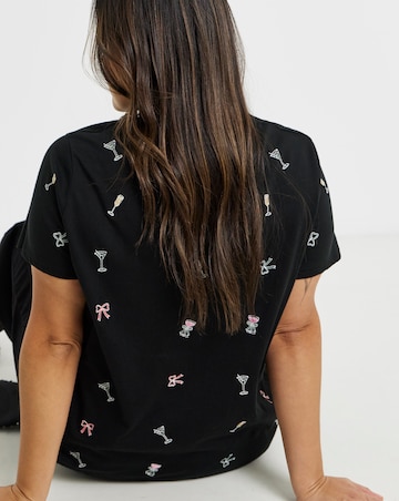 Simply Be Black Embroidered Cocktail T-Shirt