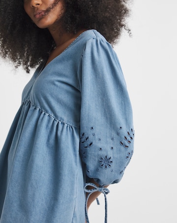 Simply Be Mid Wash Cut Work Mini Denim Smock Dress
