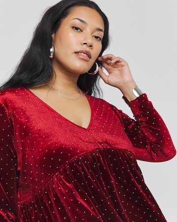 Red Velour Hotfix Smock Dress