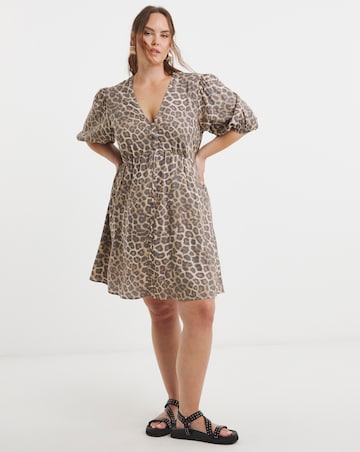 Simply Be Leopard Print Button Through Viscose Skater Dress