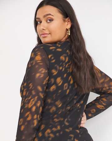 Joanna Hope Animal Asymmetric Frill Mesh Maxi Dress