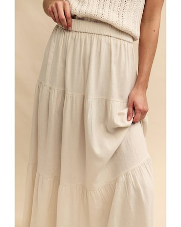 Nobody's Child Cream Linen-blend Tiered Maxi Skirt