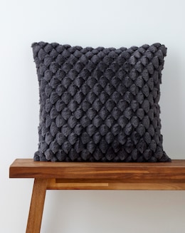 Scallop Faux Fur Cushion - Charcoal