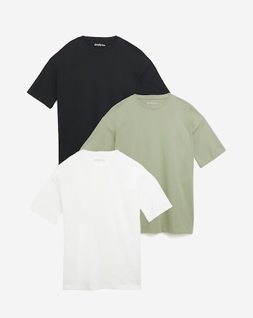 Black, Ecru & Sage Pack 3 Pure Cotton Boyfriend T-Shirts