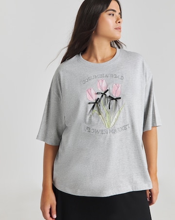 Grey Marl Flower Market Graphic T-Shirt with 3D Bows