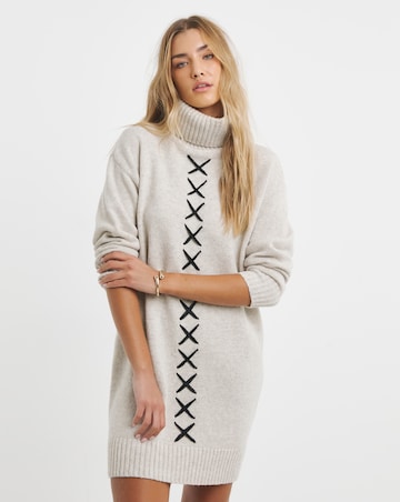 Native Youth Cross Stitch Knitted Mini Dress