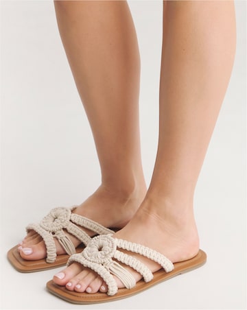 Macrame Woven Mule Flat Sandals - Wide Fit (E)