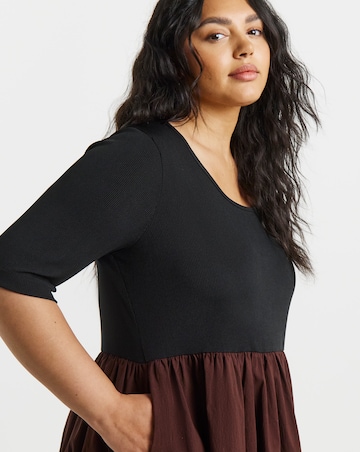 Simply Be Black and Chocolate Jersey Woven Mix Midi Dress With Pockets