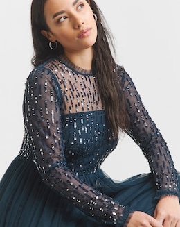 Maya Deluxe Tulle Linear Sequin Embellished Maxi