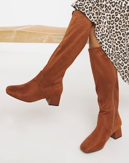 Claudia Block Heel Knee Boots - Extra Wide Fit (EEE) Super Curvy/Curvy Plus Calf