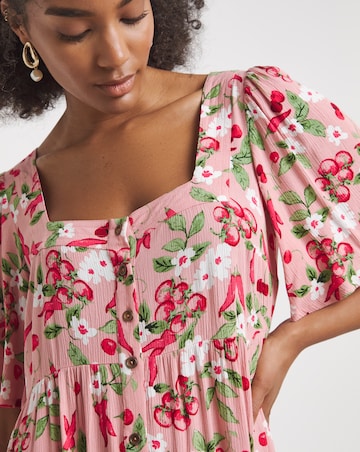 Pink Print Crinkle Button Through Maxi Dress