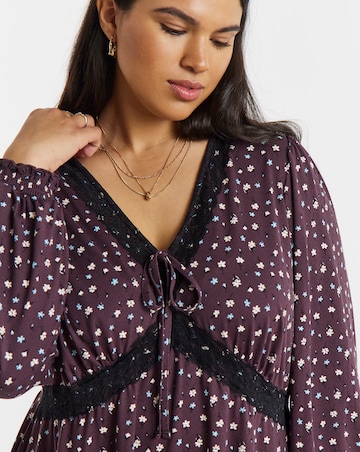 Ditsy Floral Supersoft Jersey Lace Trim Skater Dress