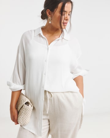 White Long Sleeve Crinkle Shirt