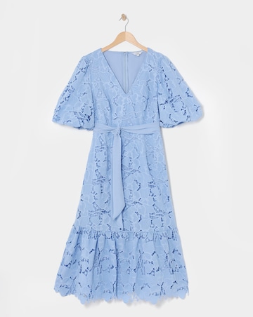 Joanna Hope Blouson Sleeve Belted Lace Dress