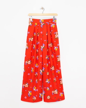 Twisted Wunder Red Floral Wide Pleat Pull On Trouser