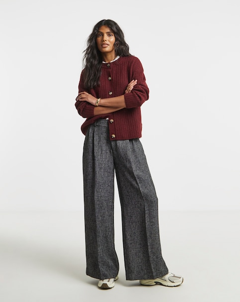 Charcoal Premium Textured Wide Leg Trouser