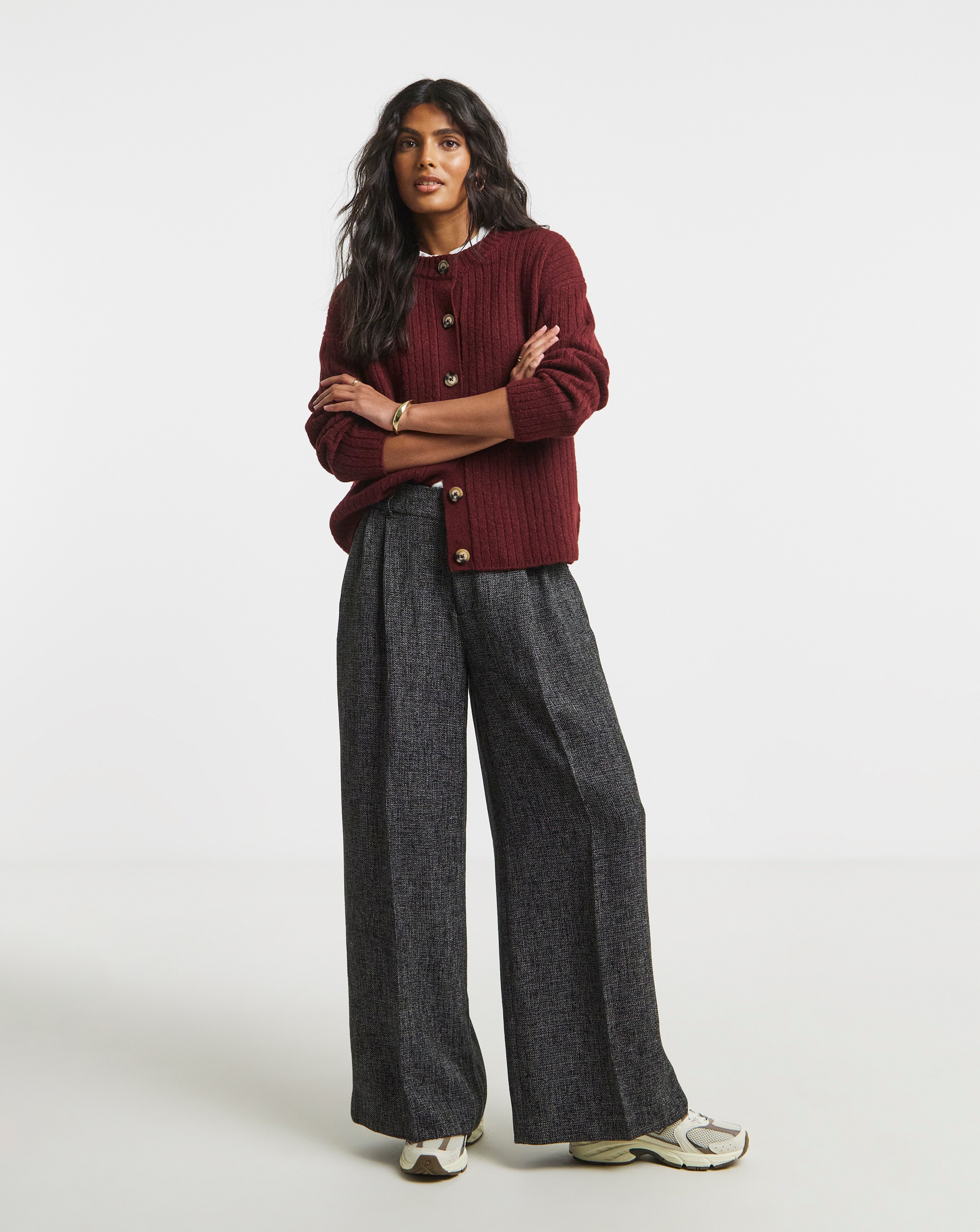 Charcoal Premium Textured Wide Leg Trouser