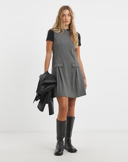 Simply Be Grey Check Print Jersey Jacquard Shift Dress
