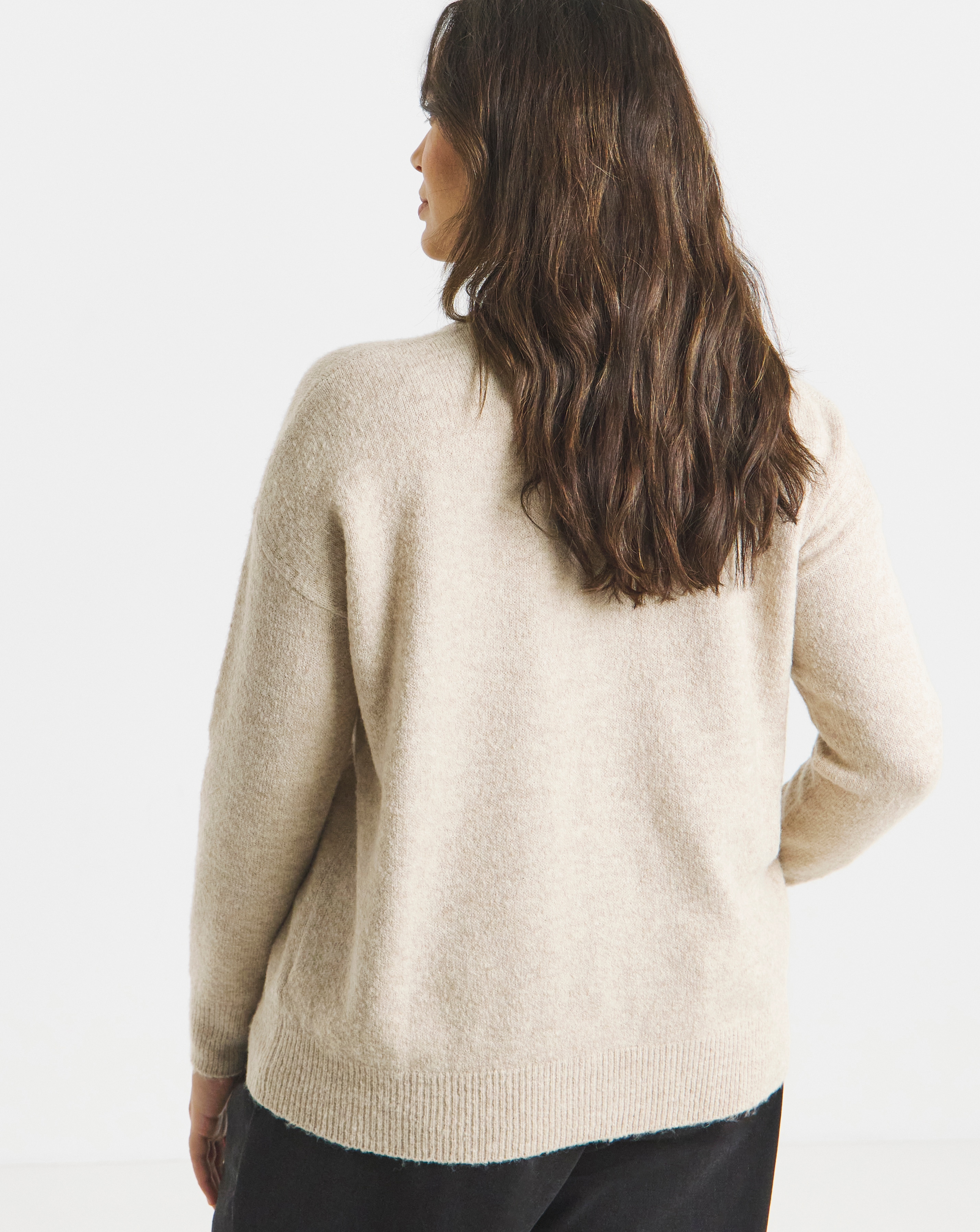 Cosy Yarn Oatmeal Crew Neck Cardigan | Simply Be