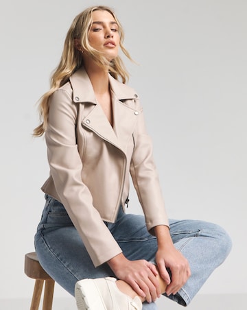 Simply Be Neutral Faux Leather Essential Biker Jacket