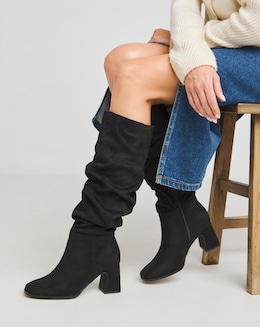 Talita Ruched Knee High Heeled Boots - Wide Fit (E) &amp; Super Curvy