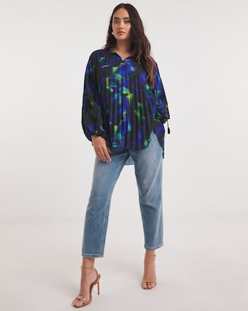Joanna Hope Pleated Keyhole Blouse