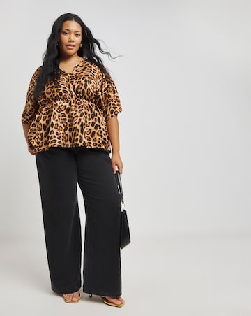 Leopard Print V Neck Satin Blouse