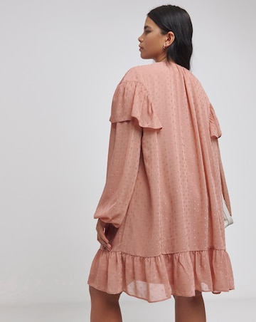 Rose Pink Lurex Dobby Frill Smock Dress