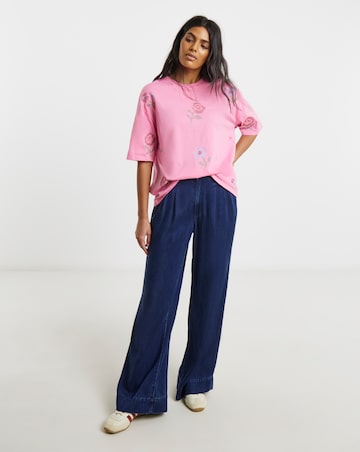 Pink Cross Stitch Embroidered T-Shirt