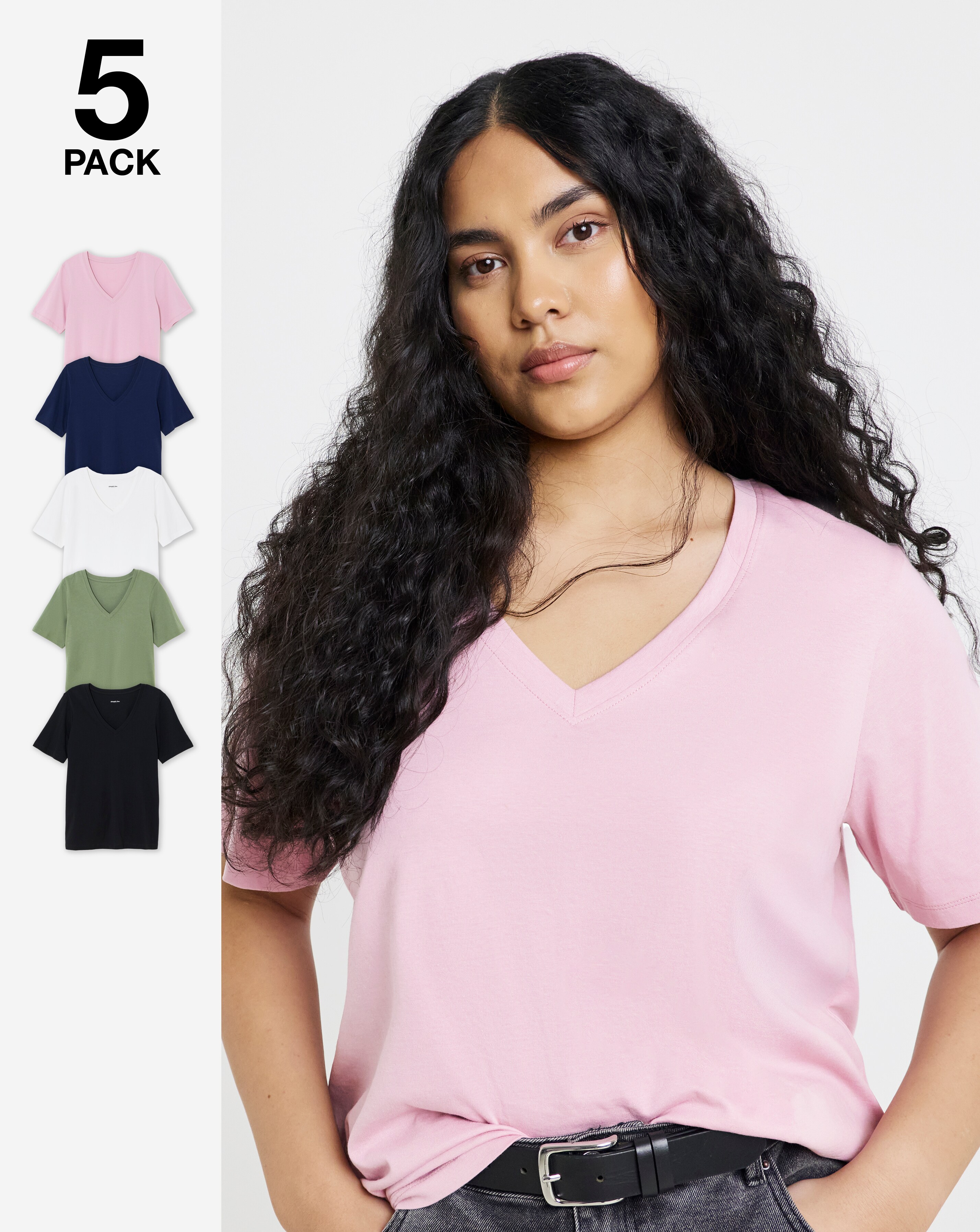 Black, White, Khaki, Navy & Blush V Neck T-Shirts