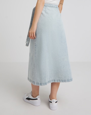Light Wash Midaxi Wrap Denim Skirt