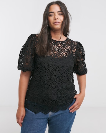 Joanna Hope Crochet Blouse With Puff Sleeves